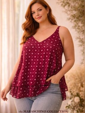 Lane Bryant Chiffon Tank Blouse | Size 20 Burgundy Floral